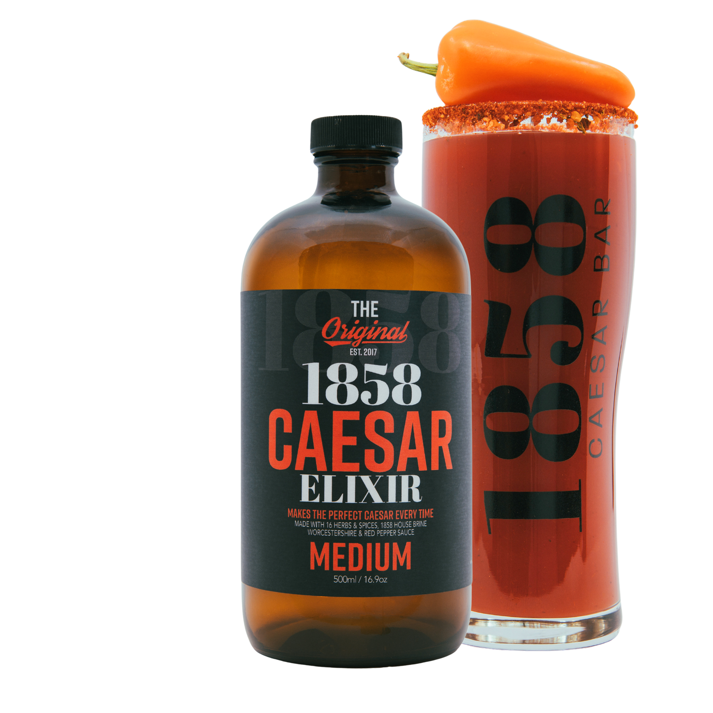 
                  
                    1858 medium caesar elixir with caesar garnished with medium hot pepper
                  
                