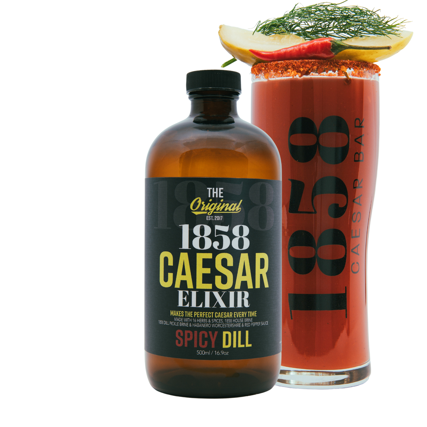 
                  
                    1858 spicy dill caesar elixir with dill pickle, dill and hot pepper garnished caesar
                  
                