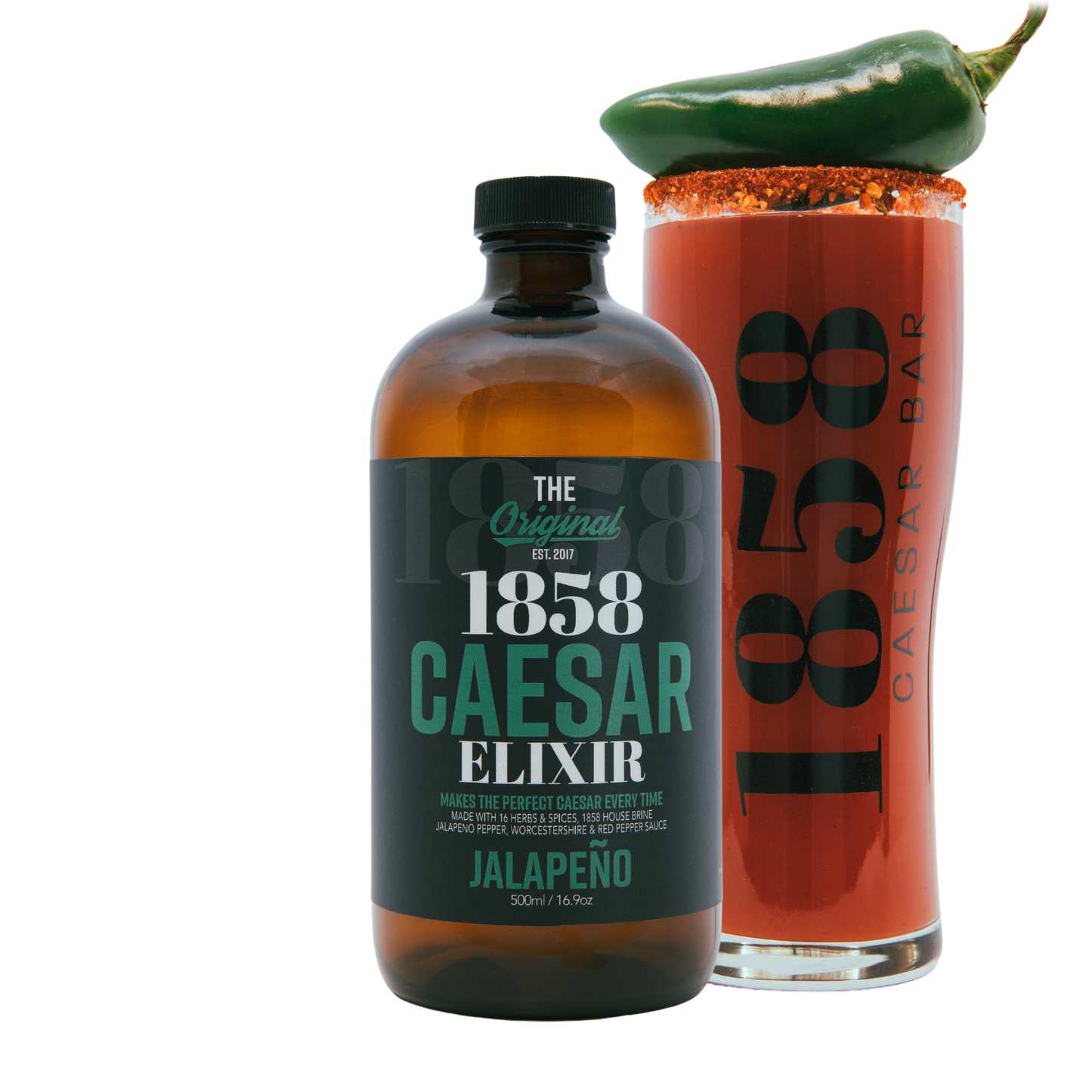 
                  
                    1858 jalapeno caesar elixir with caesar garnished with jalapeno pepper
                  
                